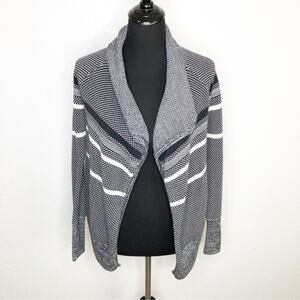 Ivivva black white striped open front knit jacket size 12